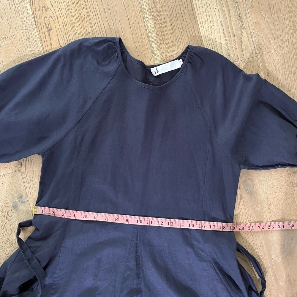 Zk Australia Linen Mini Dress Blue Gray Tie Waist Minimalist 6-8 — image 5 of 8
